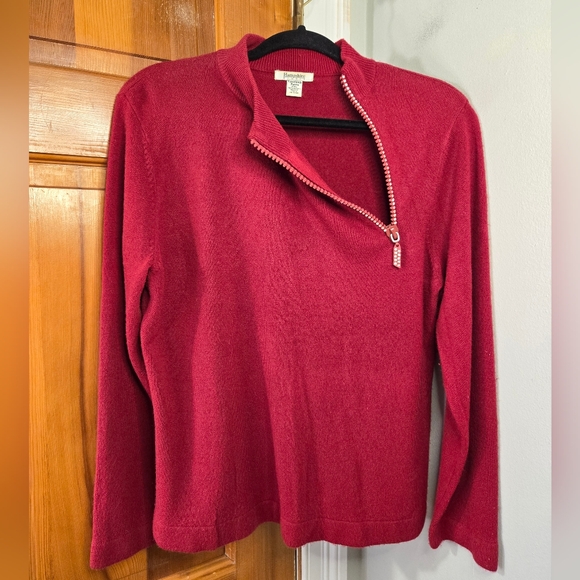 Hampshire Studio Luxelon Zip Neck Adorned Sweater - Picture 2 of 7